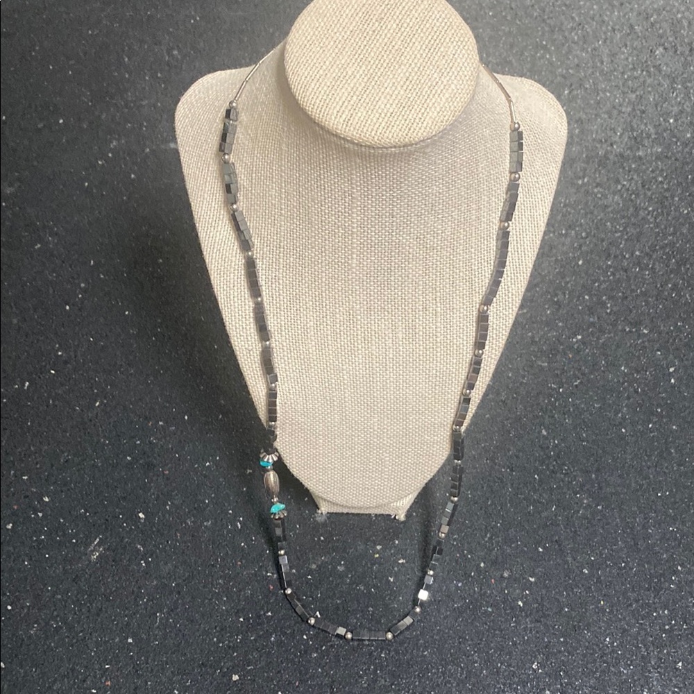Hematite Black Beaded Necklace with side accent